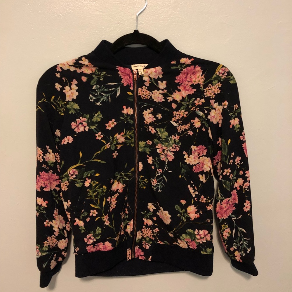 Girls Long Sleeve Floral Zip Up